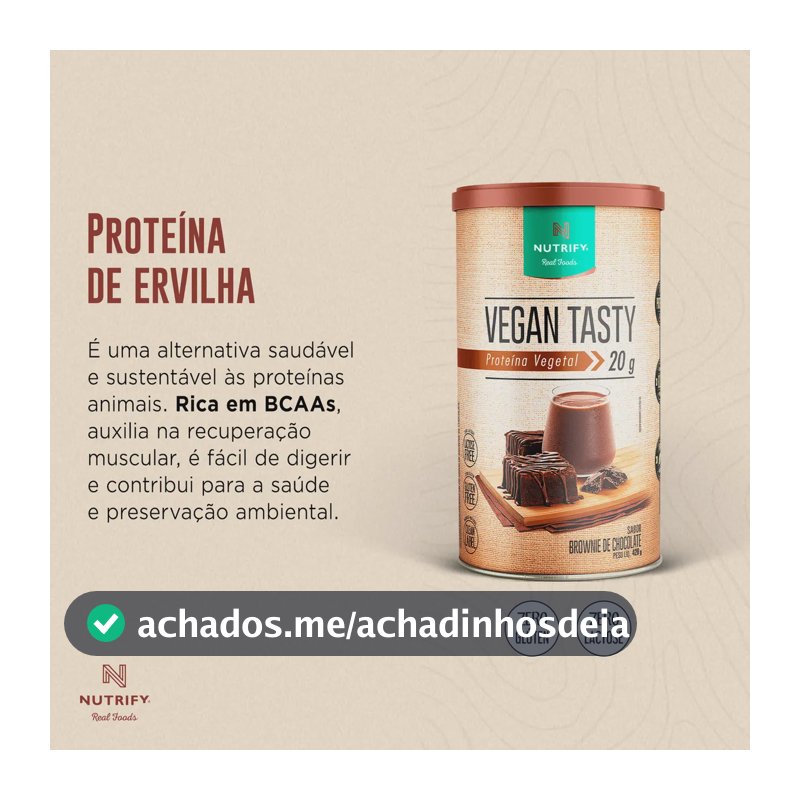 Proteína Vegetal Vegan Tasty Sabor Brownie de Chocolate Lata Com 420g Nutrify