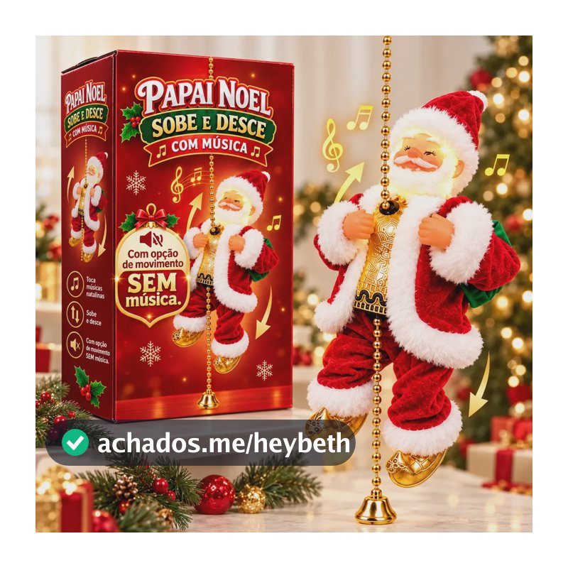 Papai Noel Sobe E Desce Corda Musical Canta Decoração Natal