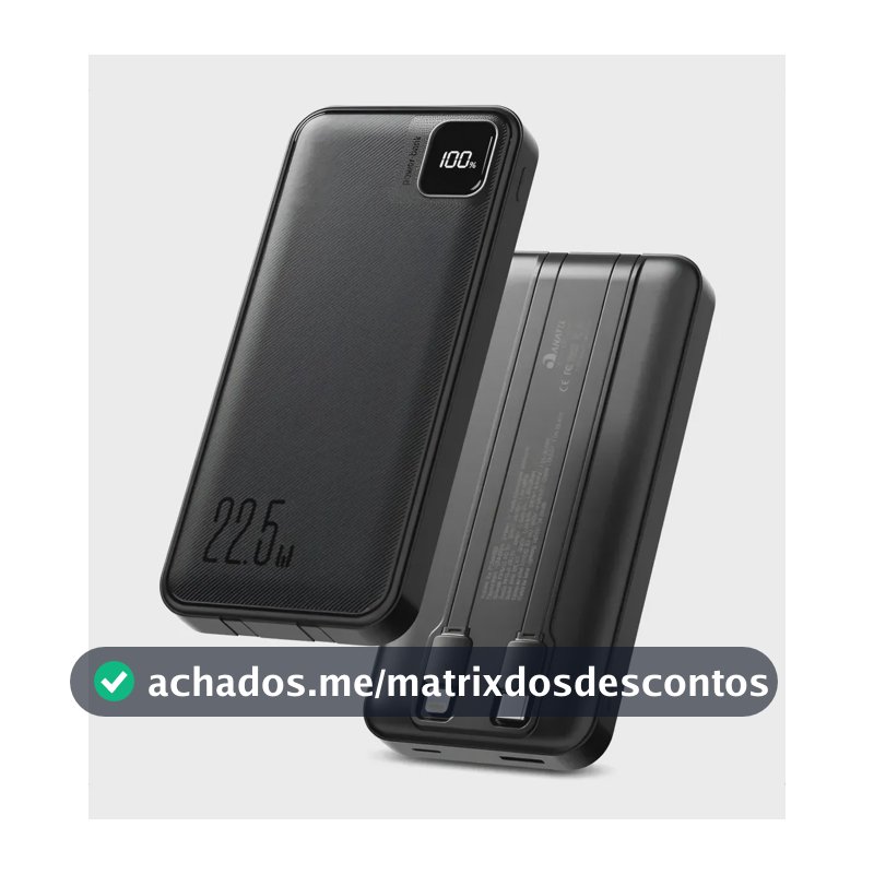 Power Bank 10000 mah Turbo 22.5w Carregador Portátil Display Digital Usb C Universal iPhone Samsung Xiaomi Motorola Audiophile