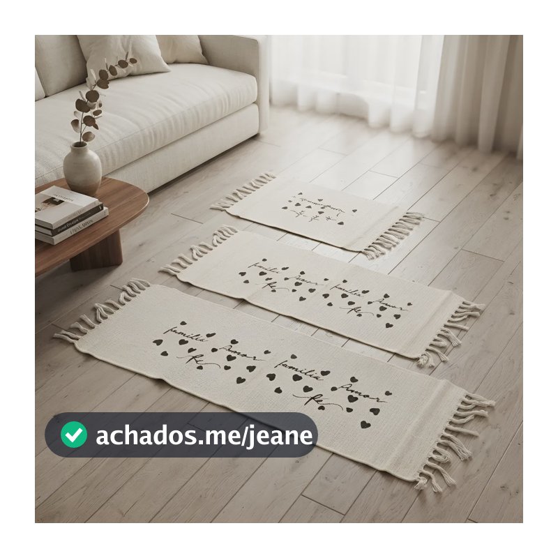 Kit Passadeira Geométrica 3 Peças Tecido Grosso 100% Algodão 140 M 43 Cm Marfim