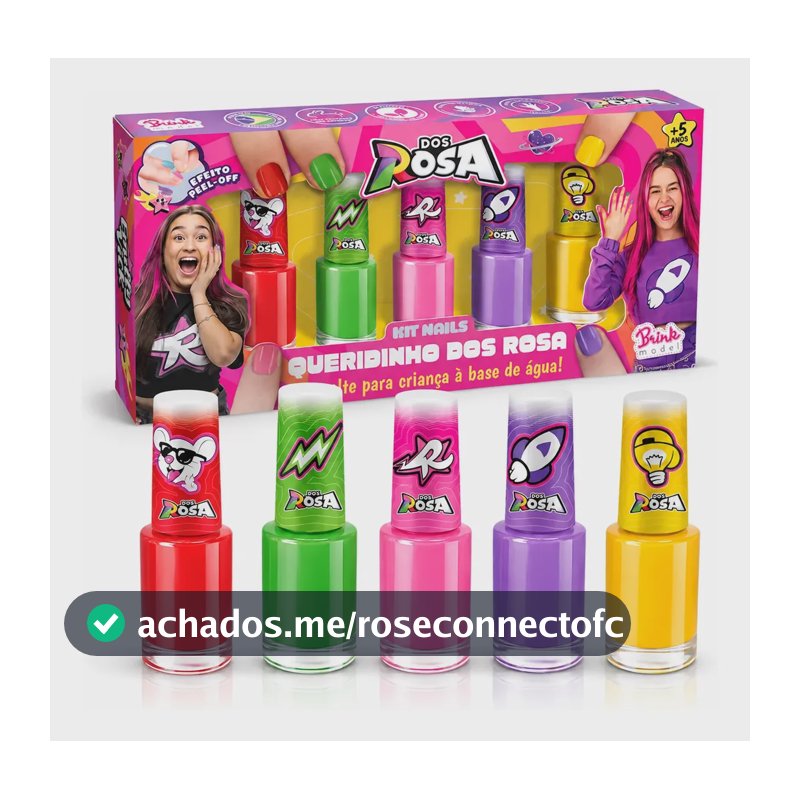 Kit Nails 5 Esmaltes Infantil Dos Rosa Base Água Brink Model Multi Colorido