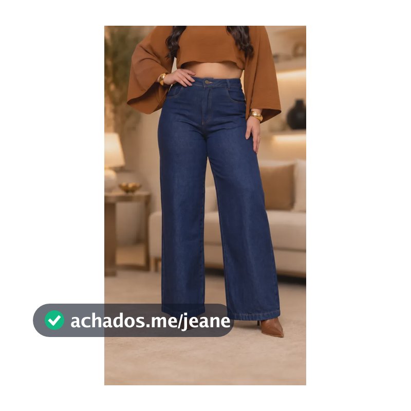 Calça Jeans Wide Leg Plus Size Feminina Levanta Bumbum Azul 48