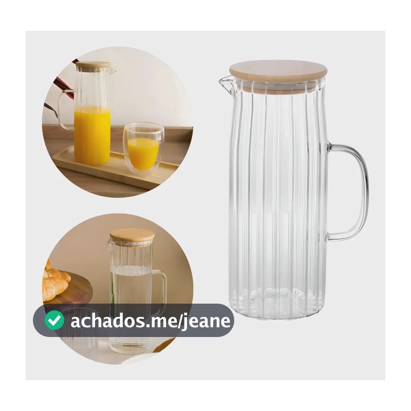 Jarra De Vidro Com Tampa Bambu Borossilicato Água Suco 1,1l Cor Transparente