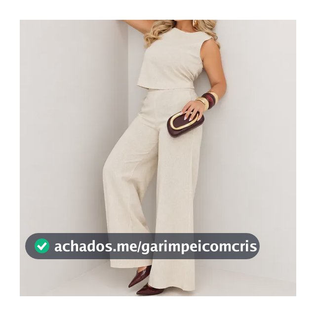 Conjunto Feminino Blusa Com Calça Pantalona Em Linho