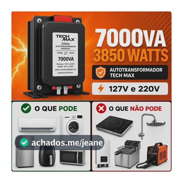 Auto transformador bivolt 110v 220v Techmax 7000VA 3850W ar condicionado forno elétrico lava e seca