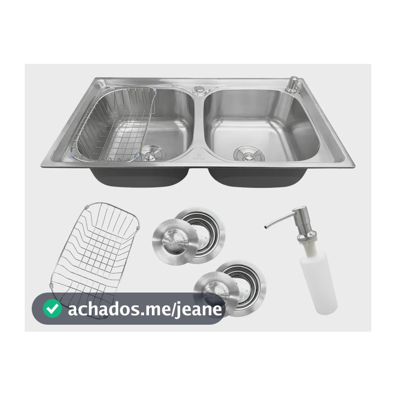 Cuba Dupla Gourmet Cozinha Aço Inox 304 Com Acessórios Prateado