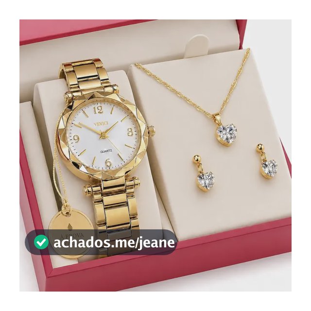 Relógio Feminino Analógico + Colar Brincos Folheado Ouro 18k