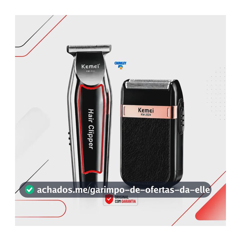 Kit Máquina Acabamento Kemei Km-032 E Shaver Km-2024 Bivolt Prateado 127/220v