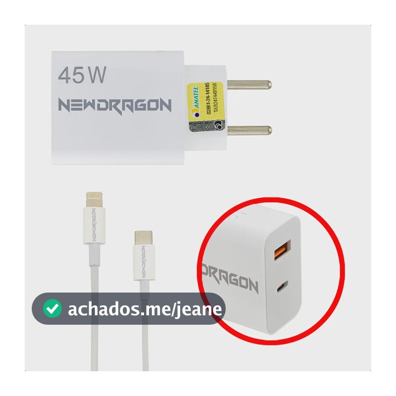 Carregador Turbo 45w Newdragon Compativel Com iPhone 8 X Xr 11 12 13 14 Pro Max Usb-c Tipo C