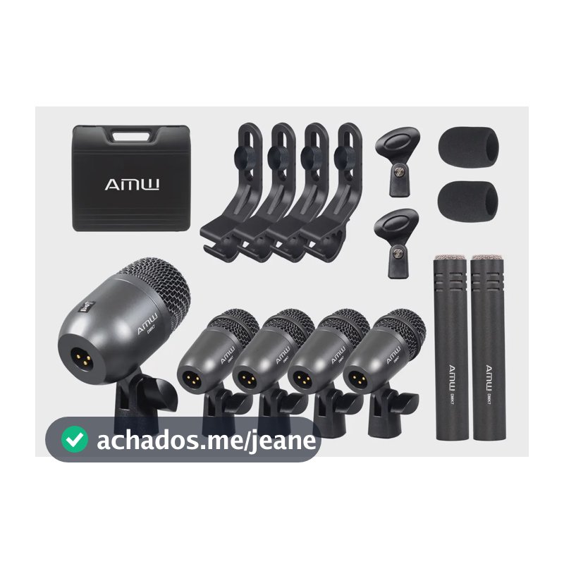 Amw Dmk7 Pro Kit Microfone Para Bateria 7 peças Microfones Dois Condensadores Mic De Bumbo E 4 Para Tons E Caixa + Estojo e Acessórios