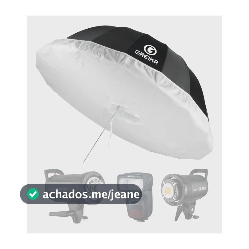 Sombrinha Greika 190cm Preta Prata Com Difusor Para Flash