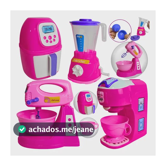 Kit Cozinha Brinquedo Infantil 8pçs Eletrodomésticos Potes Rosa E Verde