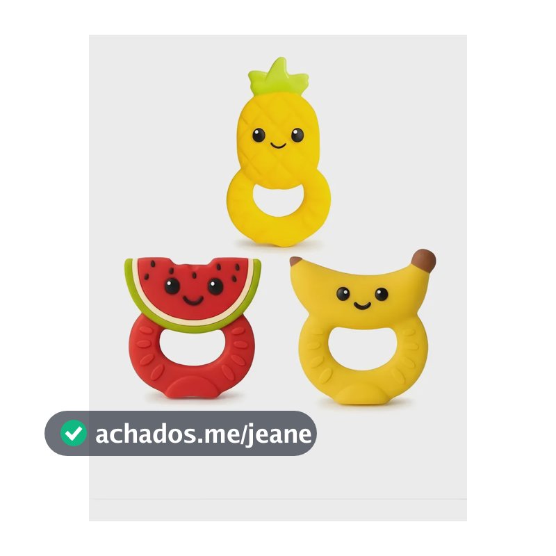 Kit 3 Mordedor Bebê Borracha Natural Frutas Macio Livre Bpa Cores Diversas Frutinhas