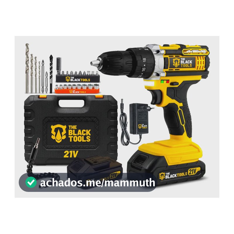Parafusadeira Furadeira Profissional A Bateria 21V 3/8” 10mm 1400Rpm Com 2 Baterias E Acessórios The Black Tools