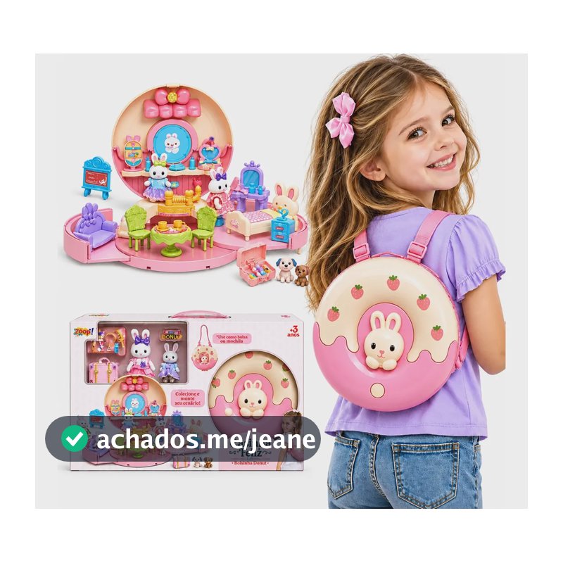 Brinquedo Bolsa Donut Casinha Boneca Coelhinhos Acessórios Bolsinha Donut