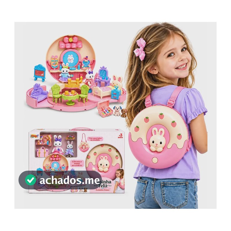Brinquedo Bolsa Donut Casinha Boneca Coelhinhos Acessórios Bolsinha Donut