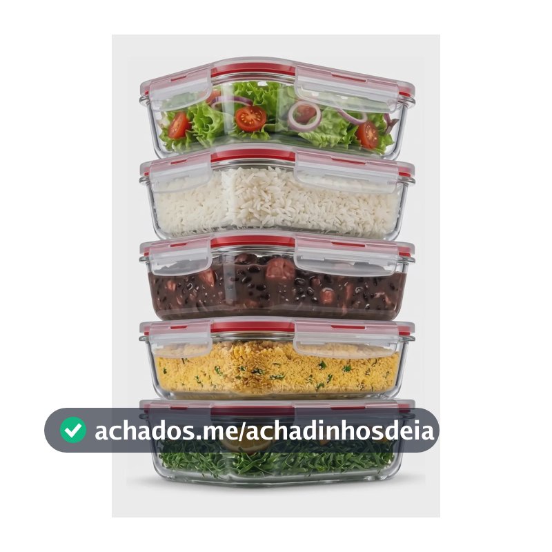 Pote Vidro Hermético Retangular Tampa 450ml Kit 5