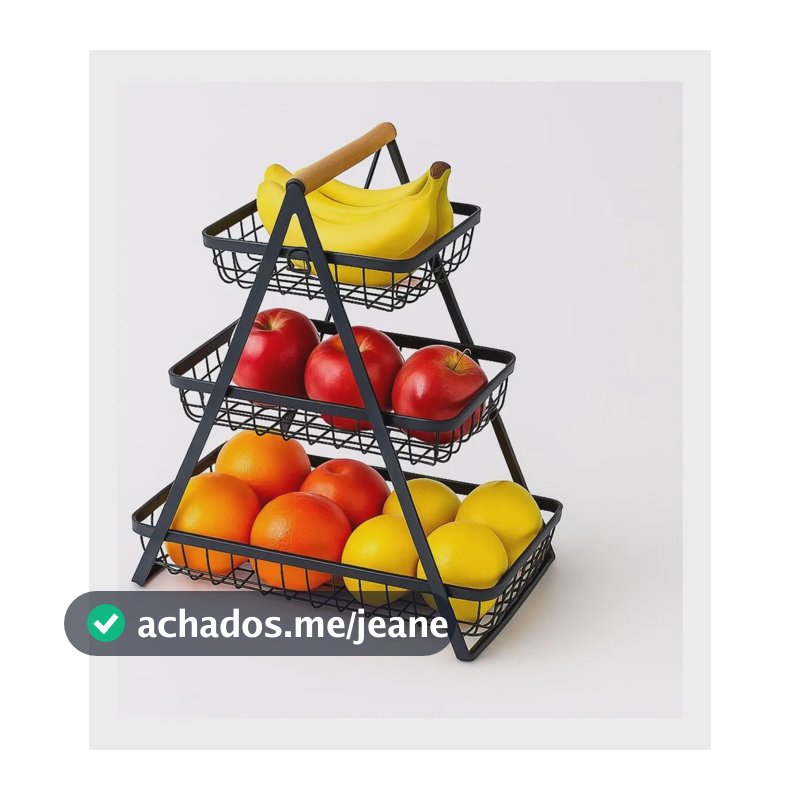 Fruteira De Mesa em Metal Aramado com 3 Níveis, Preta