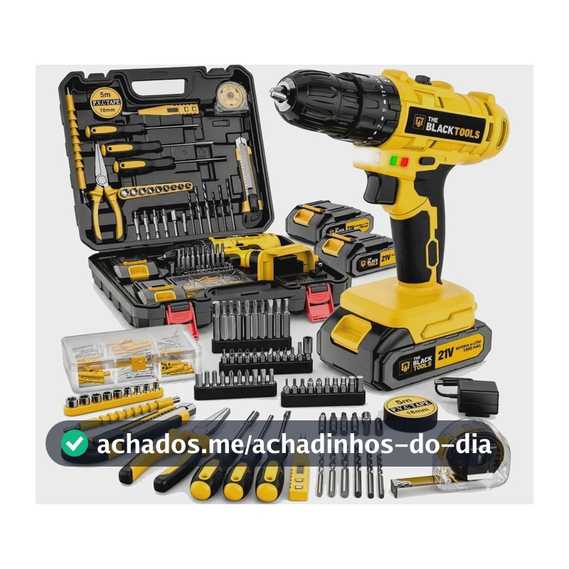 Furadeira Parafusadeira de Impacto The Black Tools TBKIT20 Bivolt 2 Baterias Kit 134 Peças