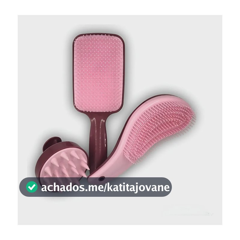 Kit Escovas Trio Raquete Flex, Escova Mágica E Escova Massag Cor Açaí/Rosa Bebê