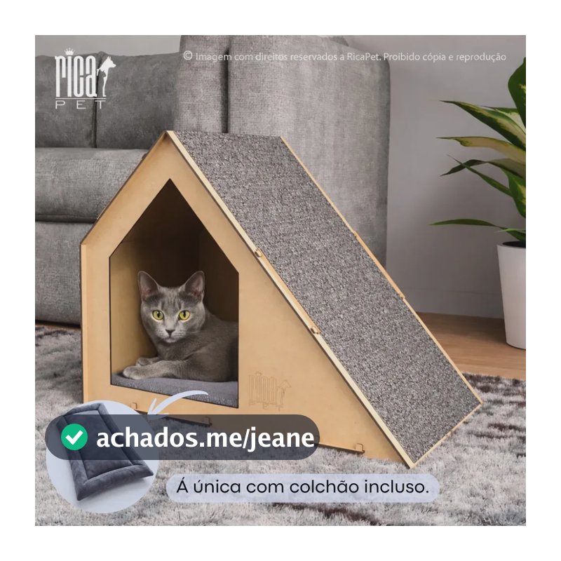 Casinha com Colchão para Gato Tóca Rampa Casa Caminha Pet Arranhador Luxo Cor Cinza Anti Estresse Brinquedo Casinha Carpete Móveis Brinquedo Afiar Unhas Gatinho Filhote