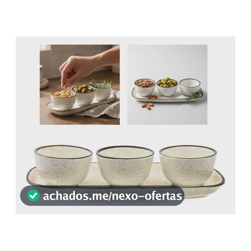 Conjunto Para Servir 4 Peças Brisa Unni Oxford Marrom E Off White Marrom E Off White