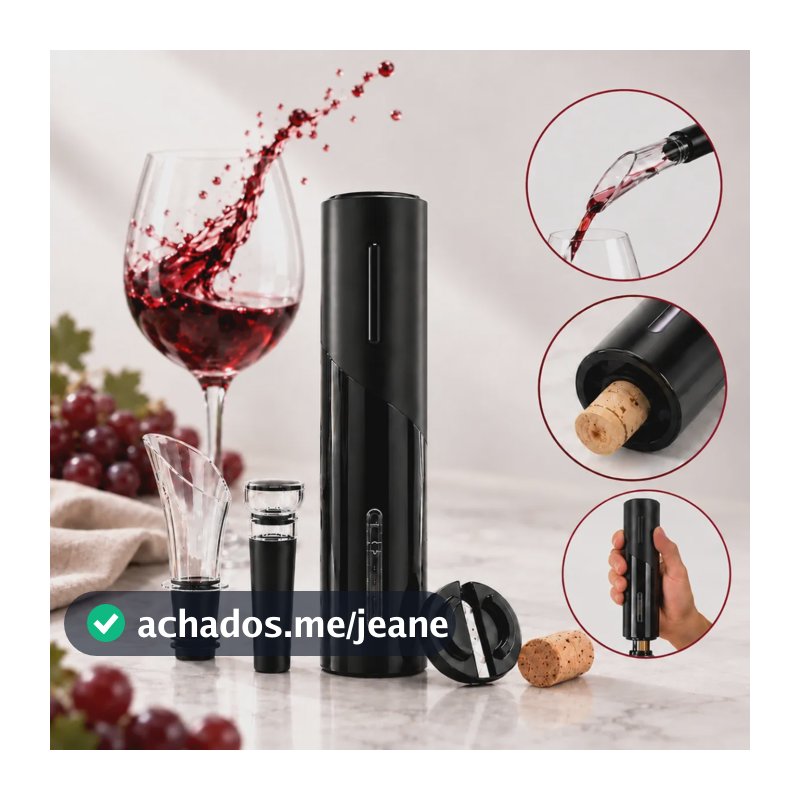 Abridor De Vinho Elétrico Usb Recarregável Saca Rolha Preto