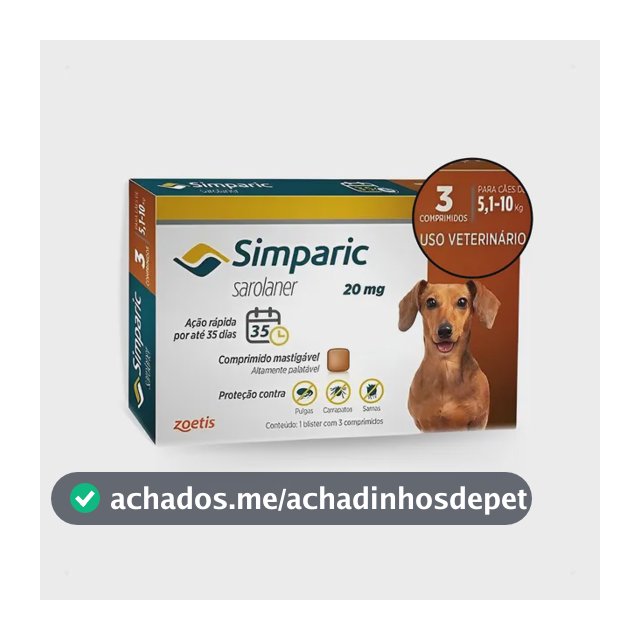 Antipulga Simparic 5 A 10kg 20mg C/3 Comprimidos Original Marrom