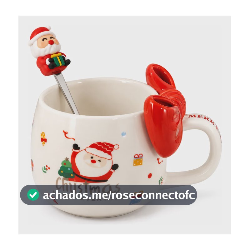 Caneca De Natal Cerâmica 400ml Com Colher Natalina Decoração Vermelho Natalino