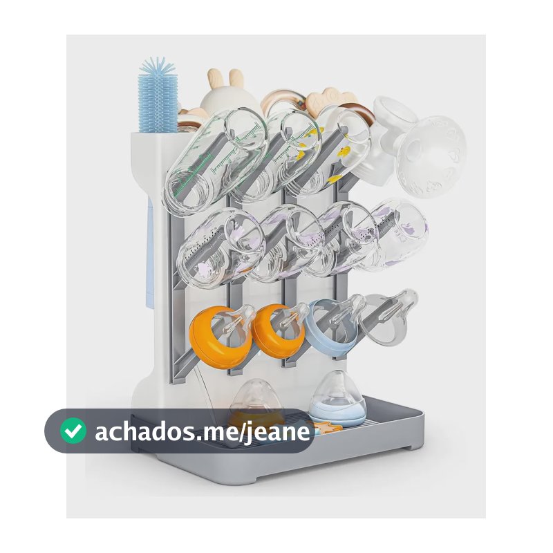 Escorredor Secador Vertical Mamadeiras Chupetas 12 Hastes Branco E Cinza