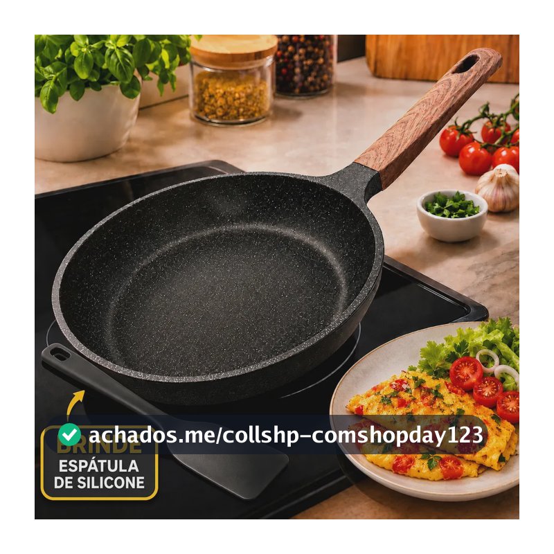 Frigideira Cerâmica Antiaderente Grande 24cm Acompanha Espátula Para Fogão A Gás Indução Cooktop Sem Óleo Não Gruda Profissional PÍTIA