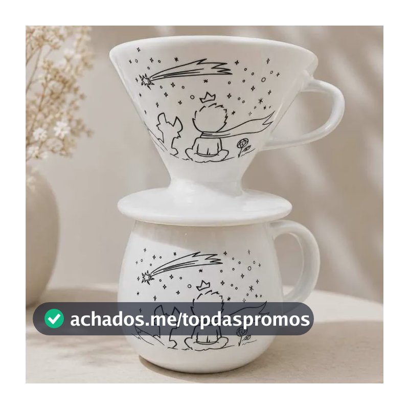 Kit Caneca 500ml Bojuda + Coador Porcelana Pequeno Principe