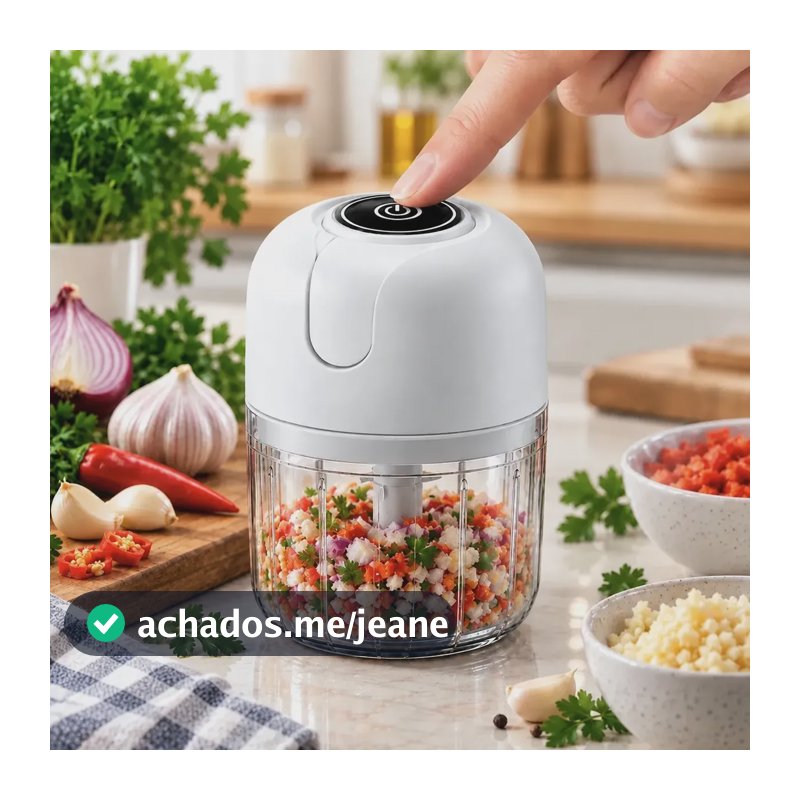 Mini Processador De Alimentos Usb 250ml 3 Lâminas Triturador Branco