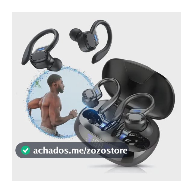 Fone de Ouvido Bluetooth 5.3 Tws Sem Fio Esportivo Compatível Com iPhone Samsung Xiaomi Motorola Com Gancho Premium KAPBOM Preto