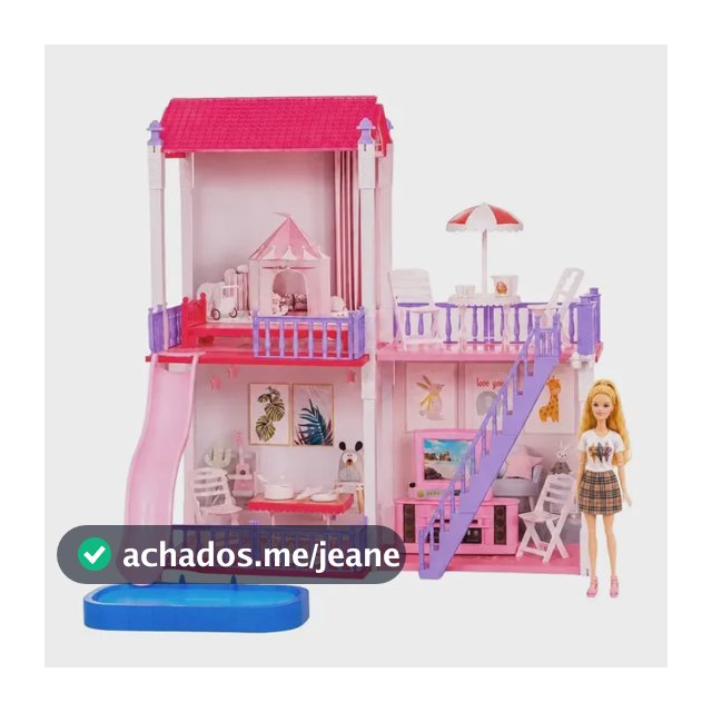 Casinha de Boneca 2 e 3 Andares com Cômodos Grande Móveis Piscina Escorregador Boneca Articulada Maxi Toys - Lily