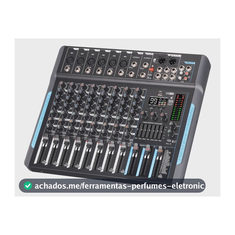 Mesa Som 8 Canais Profissional Mixer Console Bluetooth Usb Bivolt