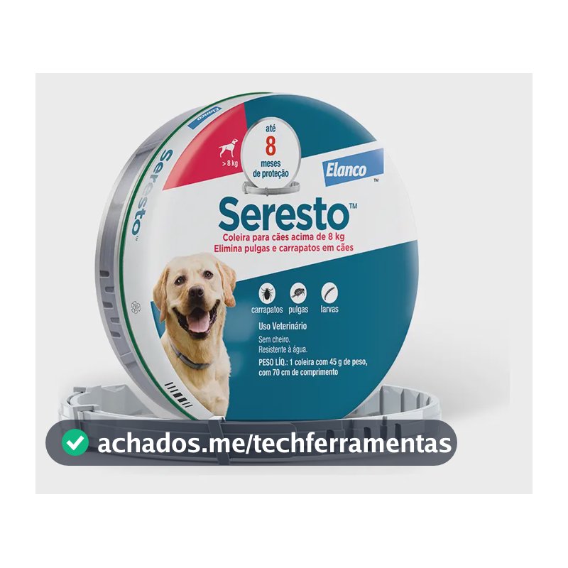 Coleira Seresto Elanco Antipulgas e carrapatos Cachorros +8kg 1unid Cor Cinza