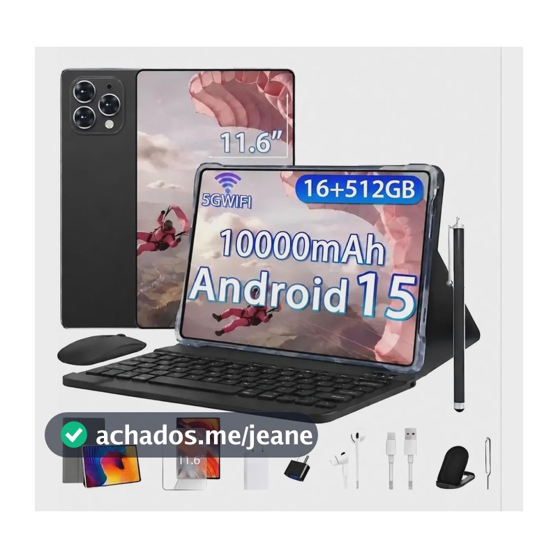 Tablet Android 15 Tab Kit Completo 16gb 512gb 11.6 Preto Preto