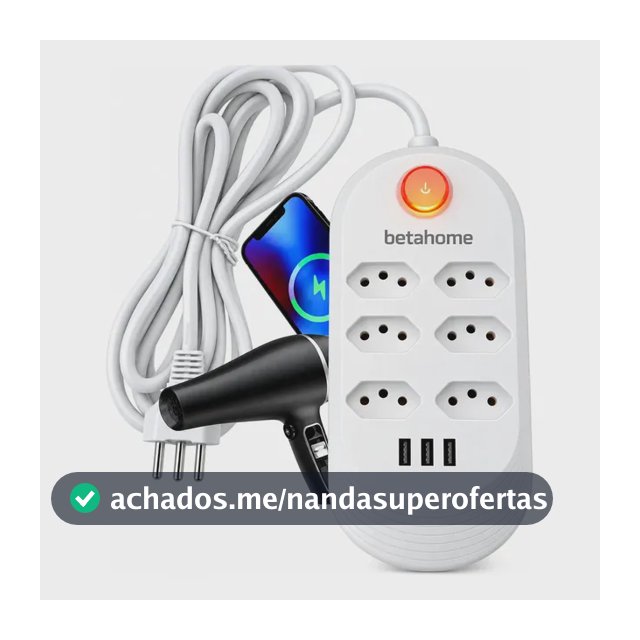 Filtro de Linha Betahome com 6 Tomadas e 3 USB para 2500W Bivolt