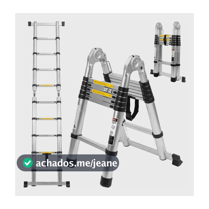 Escada Telescópica Alumínio 13 Degraus Extensiva 3,8m Prateado