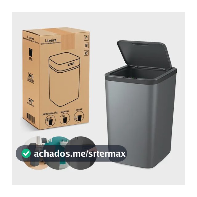 Lixeira Inteligente Automática Cinza com Sensor de 16L