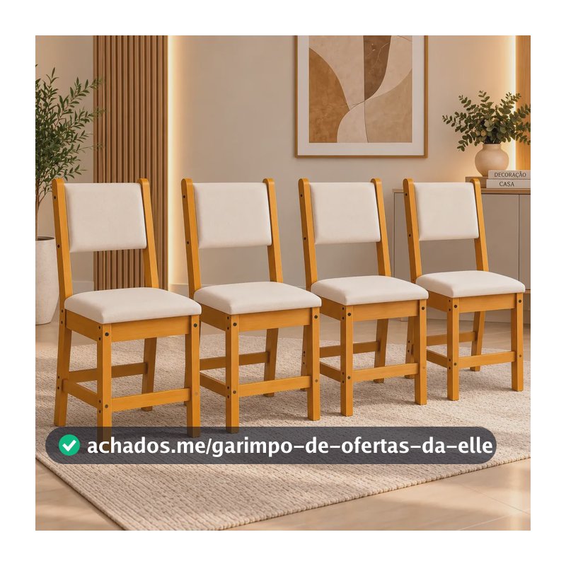 Kit Com 4 Cadeiras Estofadas Resistente Para Sala De Jantar Cozinha Poliman Lugano 186 Freijó Marfim