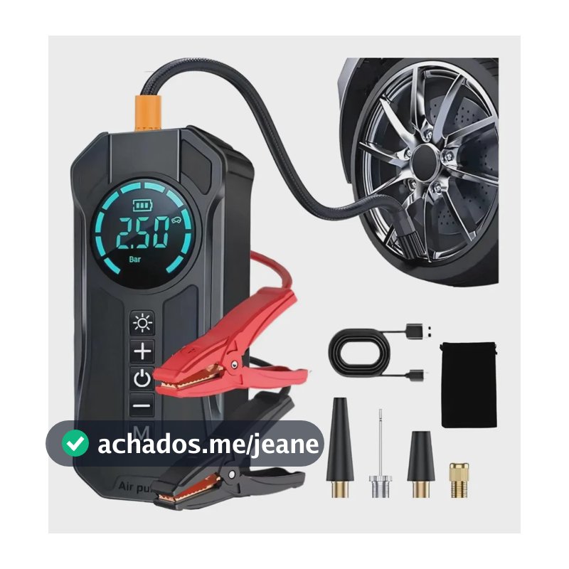 Auxiliar Partida Bateria Portátil Compressor Pneu Moto Bike