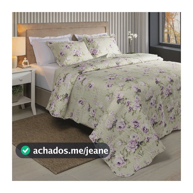 Kit Cobre Leito Colcha Queen 3 Peças Boutis Dupla Face Porta Travesseiro Aba Americana Aurora Pistache