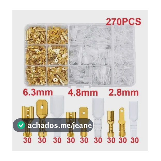 Kit 270 Conectores Elétricos Macho/Fêmea Capas Tipo Faston