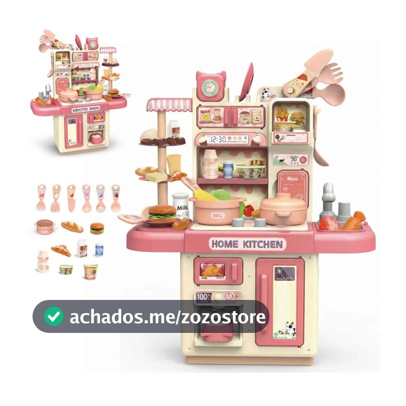 Cozinha Infantil Brinquedo Com Luz 33 Acessórios Sai Água Rosa