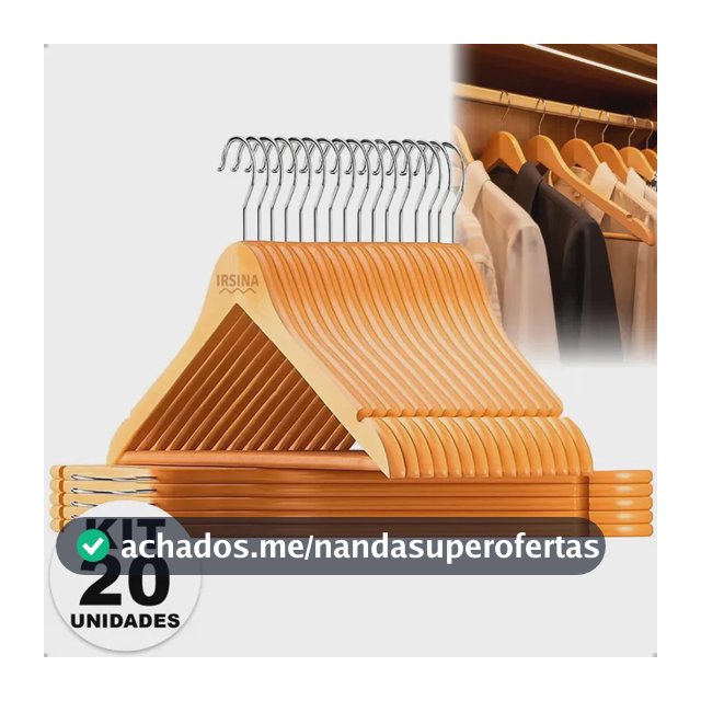 Kit Cabide Madeira Mafim Antiderrapante para Roupa Adulto Reforçado Irsina
