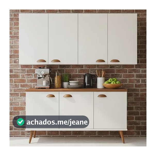 Kit Armário Aereo 4 Portas + Balcão Cozinha 3 Porta Compacto Branco