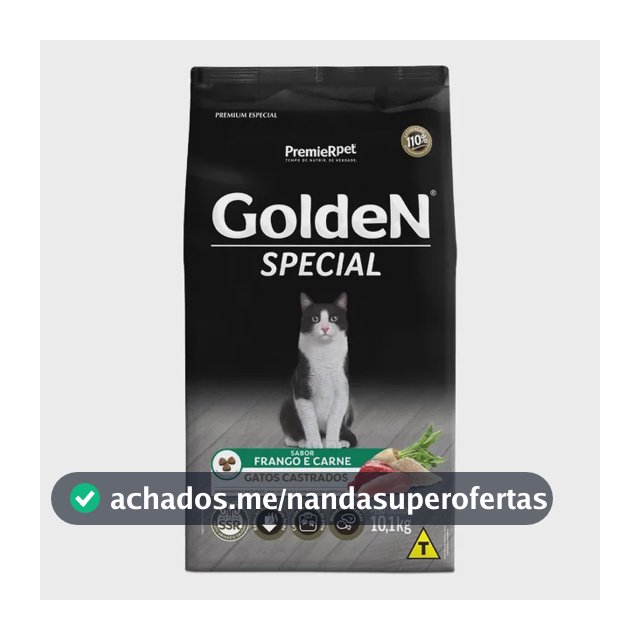 Racao Golden Gatos Castrados Sabor Frango E Carne 10.1 Kg