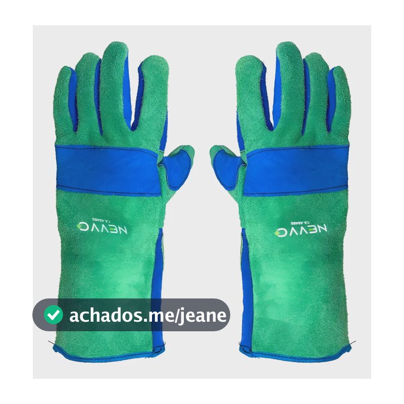 Luva Vaqueta Soldador 300° Térmica Reforçada 36cm Nevvo Verde/azul